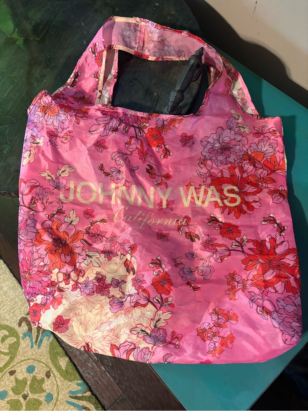 Johnny Was Pink Floral Foldable Tote Bag